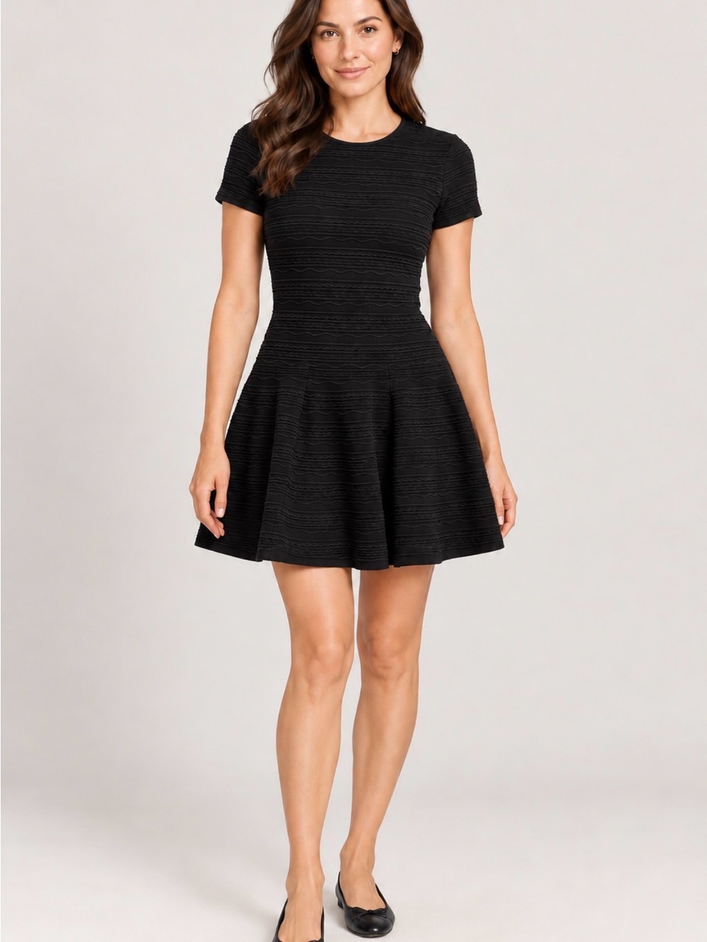 Torn by Ronny Kobo Black Textured Short-Sleeve Fit & Flare Dress